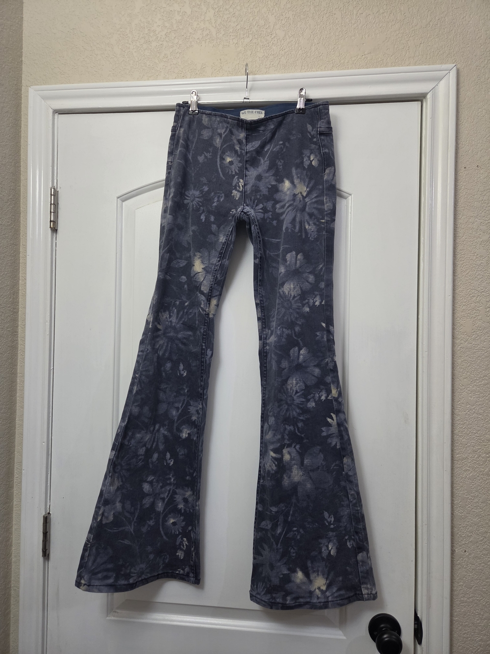 We The Free Slate Blue Floral Tie-Dye Flare Pants